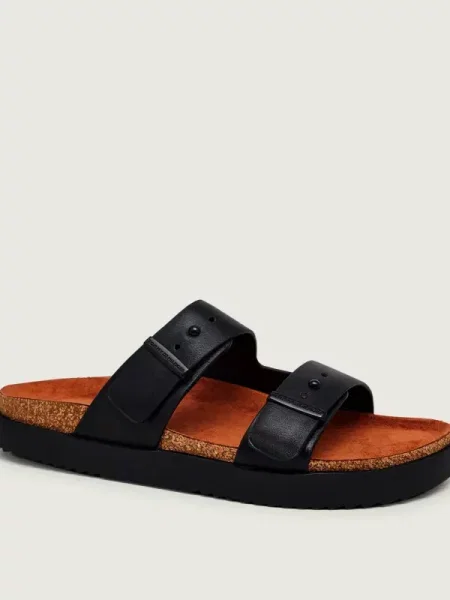 Papucs Tommy Hilfiger Cork Adjustable Lth Sandal fekete