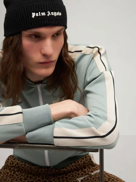 Pletená čiapka Palm Angels s potlačou čierna