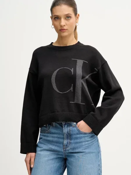 Długi sweter Calvin Klein Jeans z długim rękawem czarny