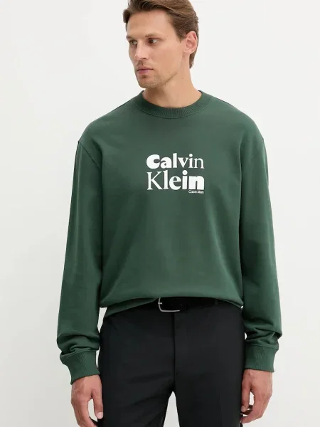 Calvin Klein Bombažen pulover zelena