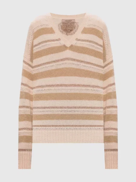 Свитер Twinset из альпаки в полоску бежевый
