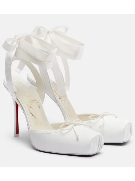 Saténové lodičky Christian Louboutin bílé