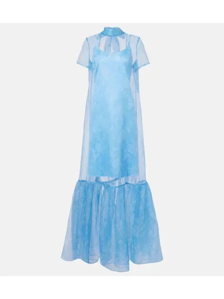 Sukienka maxi Staud w kwiatki z organzy garniturowa niebieska