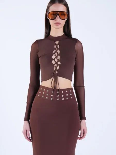 Trend Alaçatı Stili Tricou închis maro