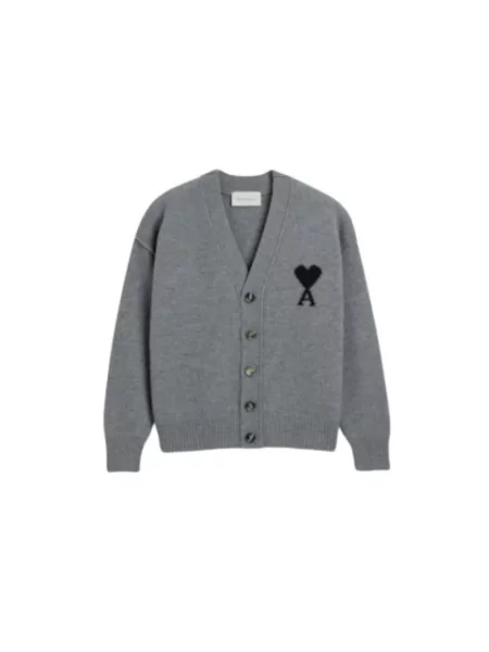 Kardigan Ami Paris żakardowy z logo szary