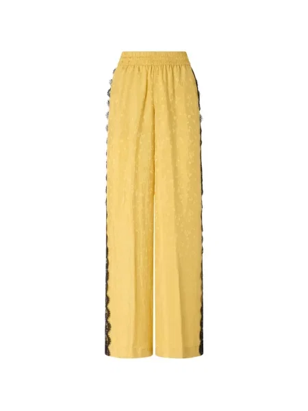 Pantaloni palazzo Pinko cu model floral din dantelă galben