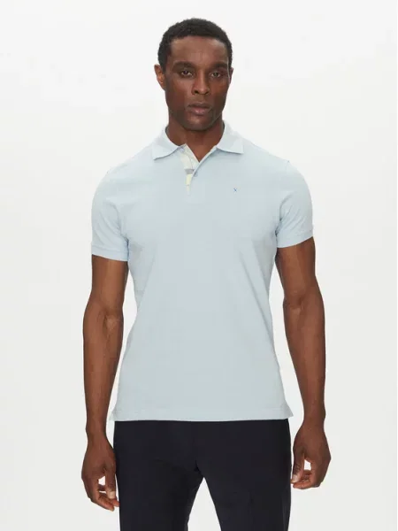 Клетчатое поло Barbour с аппликацией голубое