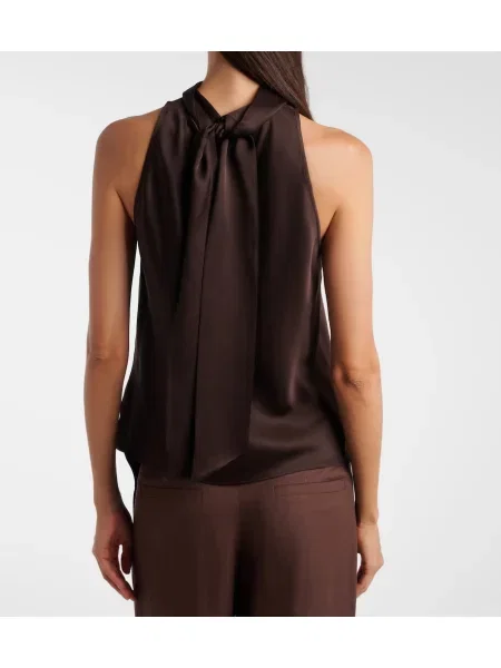 Top Brunello Cucinelli din satin asimetric maro
