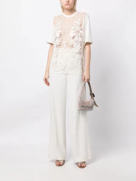 Gėlėtas skaidrus marškinėliai Elie Saab balta
