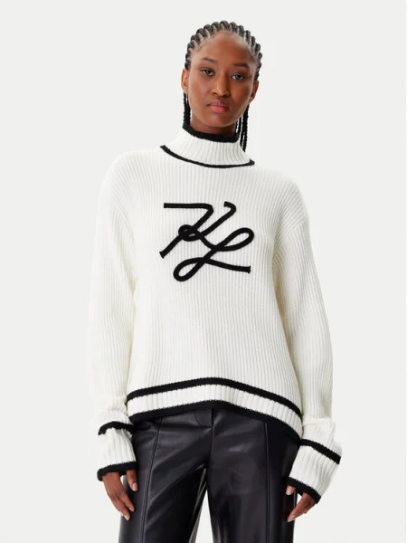 Karl Lagerfeld pulover de lână cu turtleneck alb
