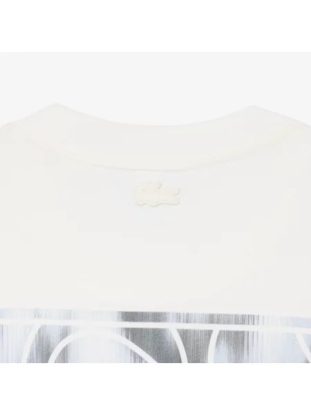 Lacoste Koszulka Z Jerseyu Z Nadrukiem Tenisowym Kremowa biały