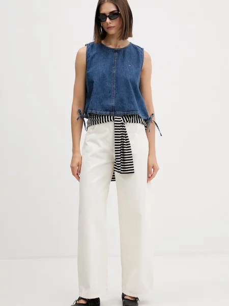 Tommy Jeans bluza z naramnicami denimska modra