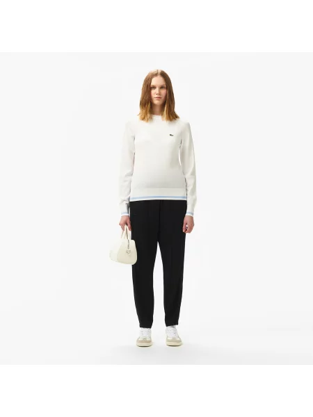 Lacoste Sweter Z Okrągłym Dekoltem Regular Fit biały