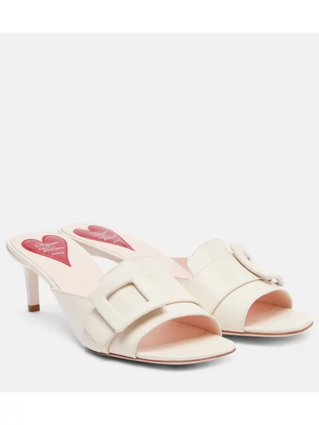Papuci tip mules Roger Vivier din piele bej