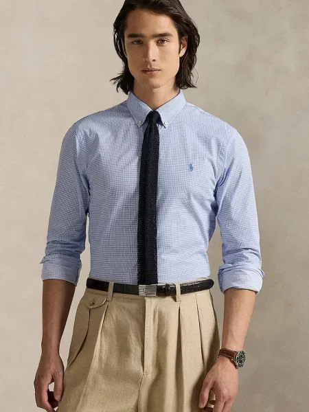 Риза Polo Ralph Lauren с кройка по тялото с класическа яка синьо