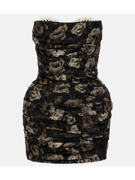 Rochie Magda Butrym de mătase cu model floral negru