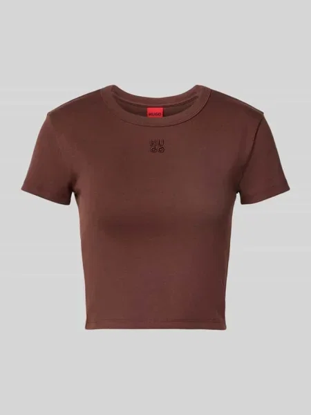 T-shirt o kroju z mieszanki bawełny model ‘DELANOR’ brązowa