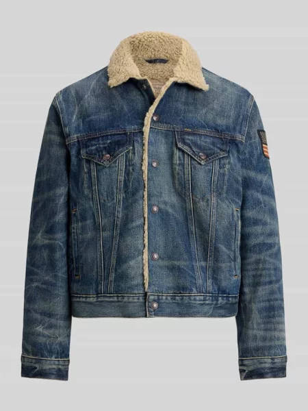 Kurtka jeansowa z kołnierzem z misia z czystej bawełny Polo Ralph Lauren niebieska