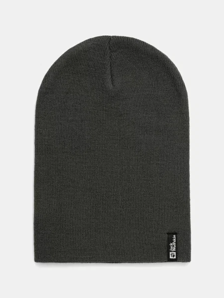 Шапка Jack Wolfskin тъмносиньо от плътен трикотаж сиво