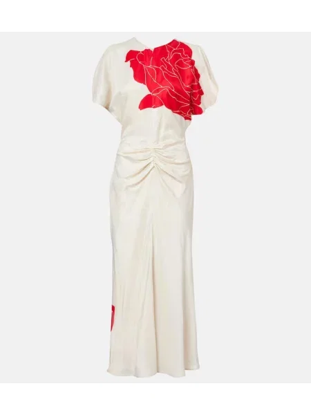 Rochie midi Victoria Beckham cu model floral până la genunchi de costum alb