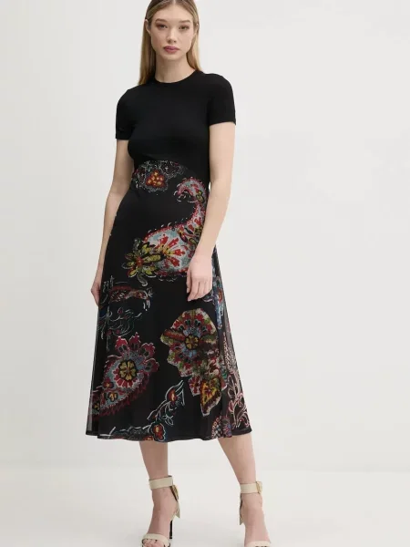 Сукня Desigual PAISLEY MESH_LACROIX midi розкльошена чорний