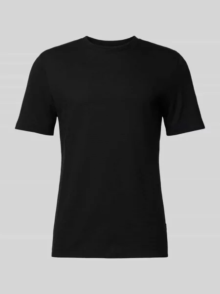 T-shirt z prążkowanym okrągłym dekoltem model ‘TIBURT’ Boss czarna