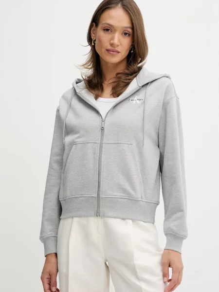 Pulover Calvin Klein Jeans s kapuco siva
