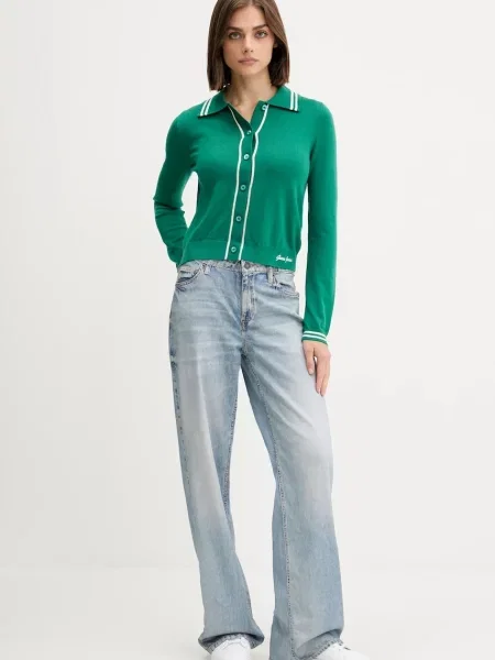 Кардиган з домішкою вовни Guess Jeans легкий зелений