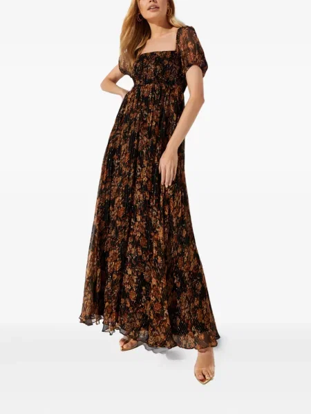 Rochie maxi Caroline Constas cu model floral cu imagine de costum maro