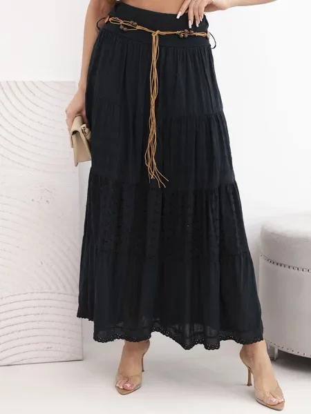 Fusta maxi Kesi Włoski cu broderie negru