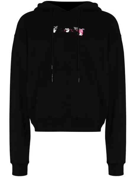 Hanorac cu glugă Off-white cu cordon alb