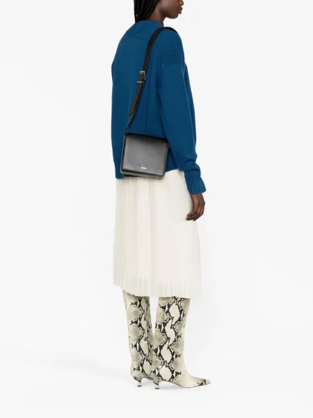 Кожена чанта Jil Sander с автограф черно