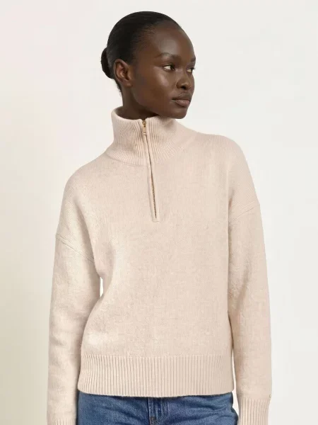 Maje Sweter Typu Troyer Z Kaszmirem beige beżowy