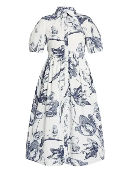 Sukienka koszulowa Erdem w kwiatki z nadrukiem do kolan