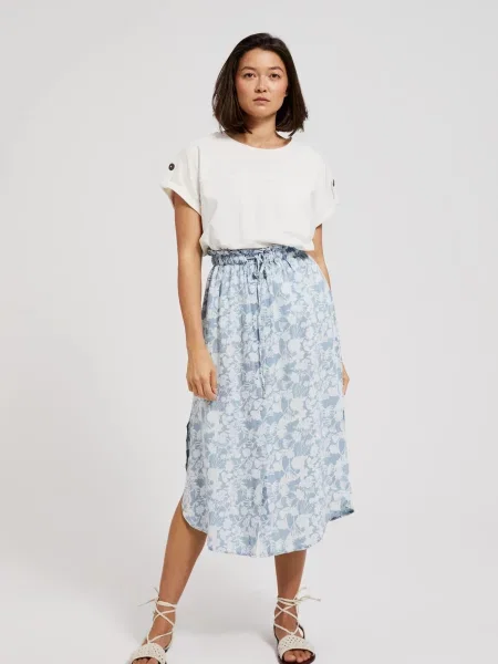 Fustă midi Moodo cu model floral alb