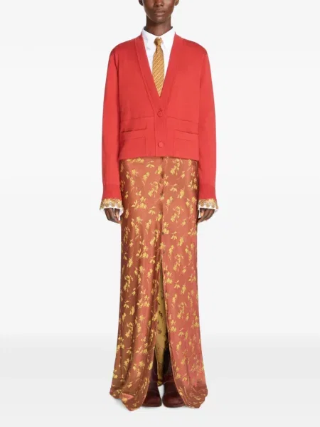 Lung fustă Dries Van Noten din jacard maro