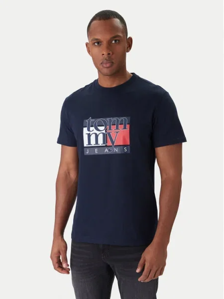 Тениска Tommy Jeans с принт тъмносиньо
