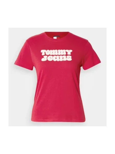 Tricou Tommy Jeans cu autograf roșu