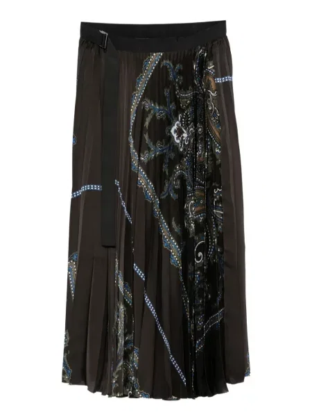 Spódnica plisowana Sacai z nadrukiem z wzorem paisley zielona