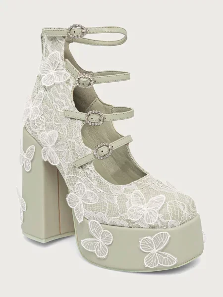 Pantofi cu toc Koi Footwear cu platformă din dantelă verde