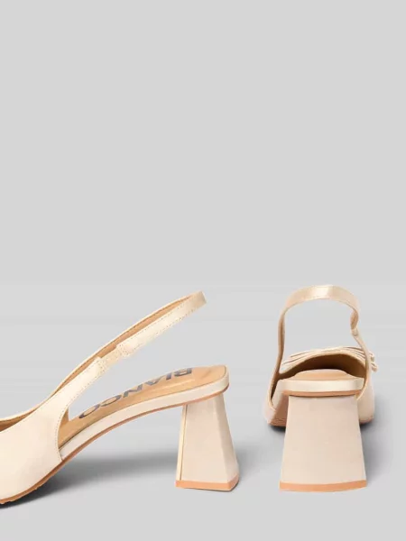 Czółenka z paskiem z tyłu z kokardą i obcasem słupkiem Bianco biała