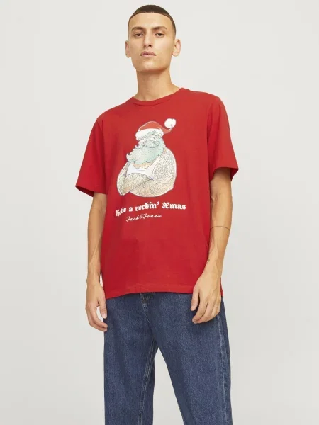 JACK & JONES Tričko JJXmas Funny béžová / svetlosivá / červená biela