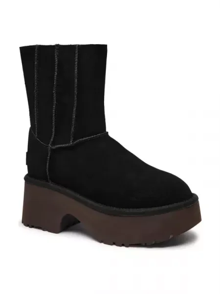 UGG De piele bocanci Classic New Heights cu adaos de lână negru