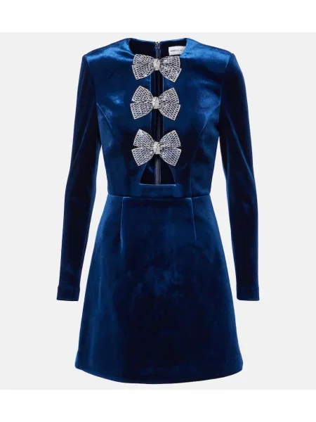 Aksamitna sukienka Rebecca Vallance z kokardką niebieska