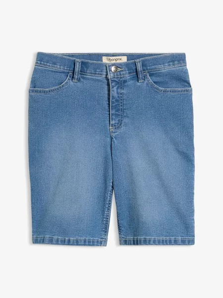Bermudy jeansowe ze średnim stanem niebieskie