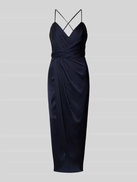 Sukienka wieczorowa w stylu kopertowym V By Vera Mont niebieska