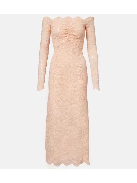 Rochie midi Rabanne din dantelă până la genunchi de costum roz