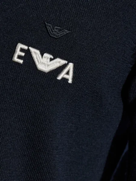 Pulover Emporio Armani cu broderie de lână albastru