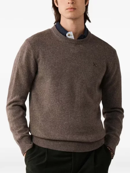 Pulover Hackett London cu decolteu rotund maro