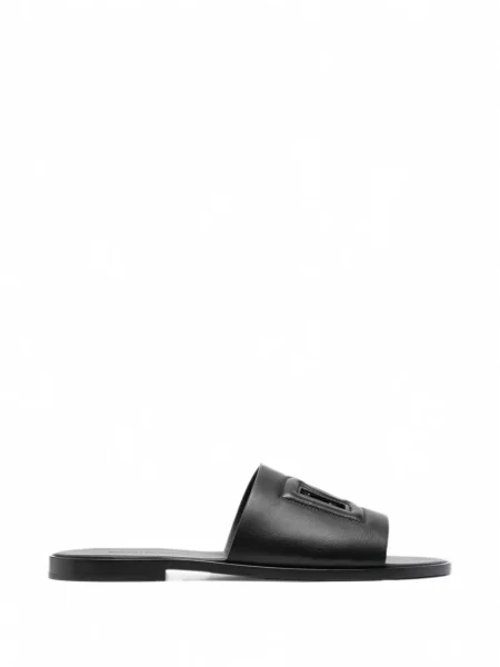 Papuci Dolce & Gabbana din piele cu autograf negru